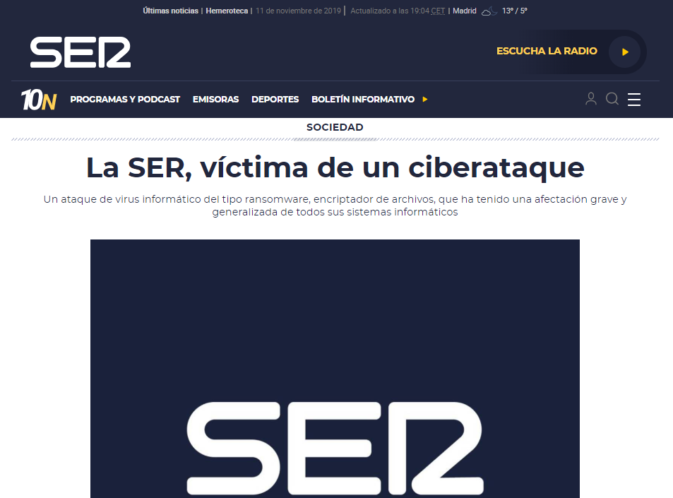 announcement of the cyber attack on SER on their website