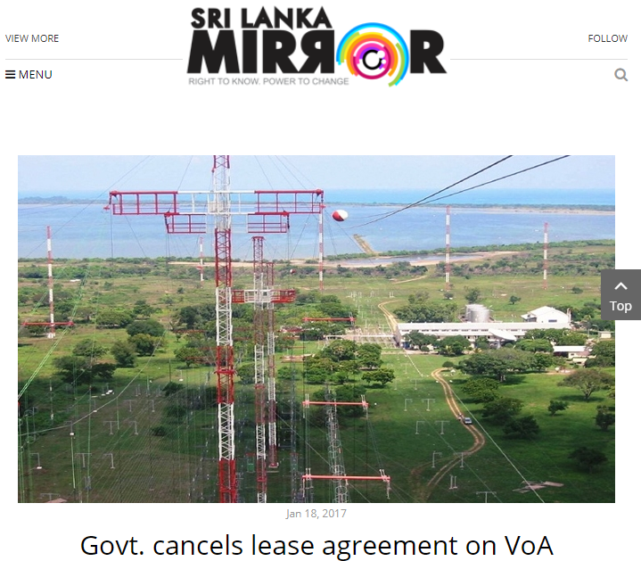 Sri Lanka Mirror, Website, Government cancels lease agreement on VoA