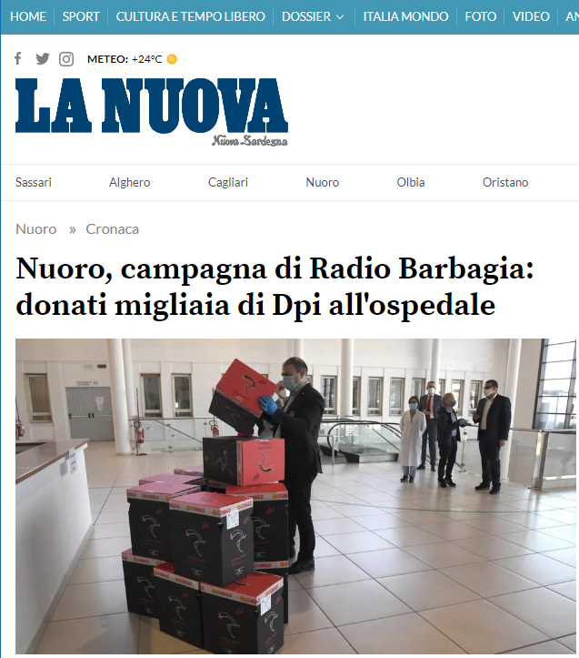 la nuova, radio Barbagia in Nuoro, Italy, donating face masks