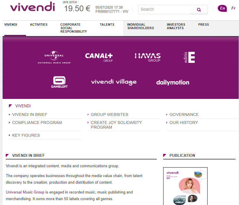 About Vivendi, being an integrated content, media and communications group
