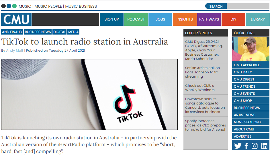 TikTok opens a radio station in Australia