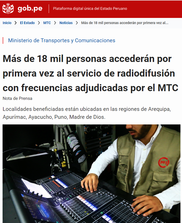 65 new radios in rural areas of Peru