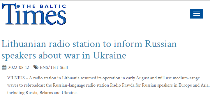 The Sitkūnai site, which had stopped most of its broadcasts some ten years ago, resumed in early August at the request of the Dutch-registered radio station Radio Pravda