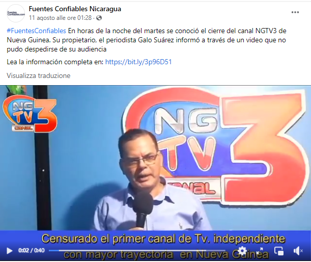 The journalist and director of the station, Carlos José Suárez Jaime, recorded a video to apologise to the listeners for not being able to greet them on video before the broadcast closed