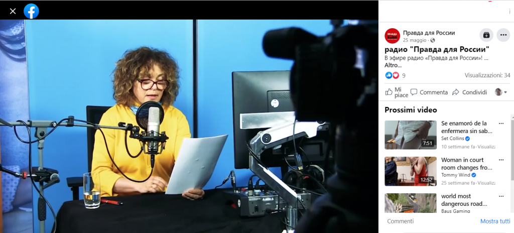 A Radio Prawda Dija Rossii speaker filmed during the recording of a programme