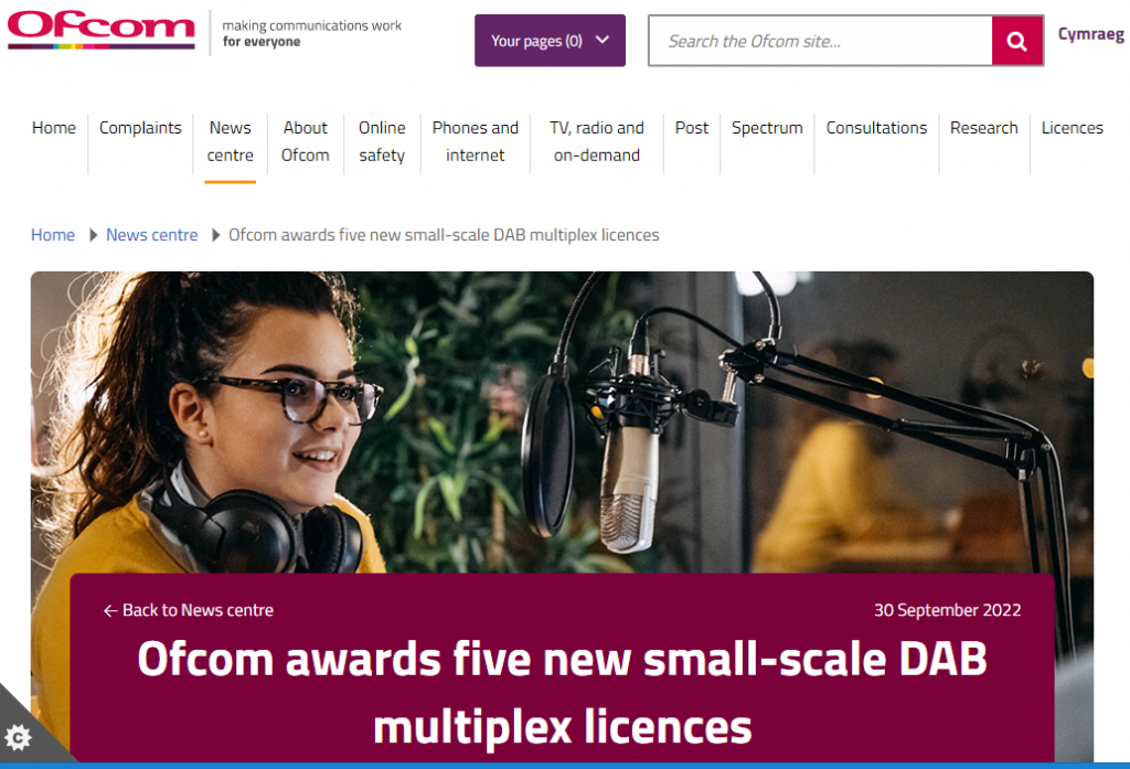 Ofcom awards five new small-scale DAB multiplex licences