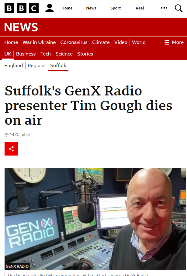 Suffolk's GenX Radio presenter Tim Gough dies on air