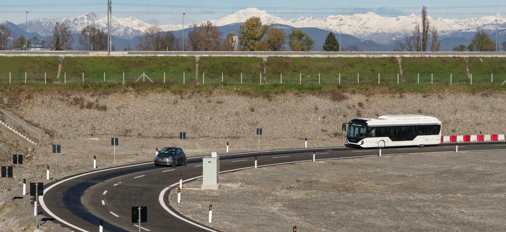 The "Arena of the Future" circuit, built in Italy by the A35 Brebemi highway in cooperation with Stellantis and other partners to test Dynamic Wireless Power Transfer (DWPT) technology on the Fiat 500