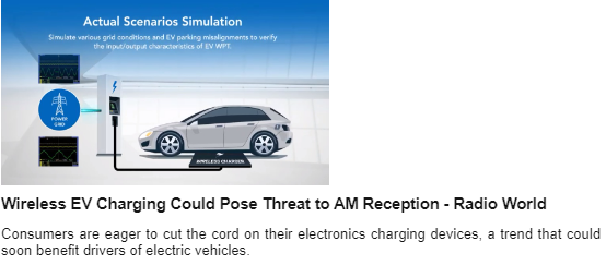 The illustration in the Radio World article shows a car standing on a platform that transfers power to batteries by induction without using the classic cable